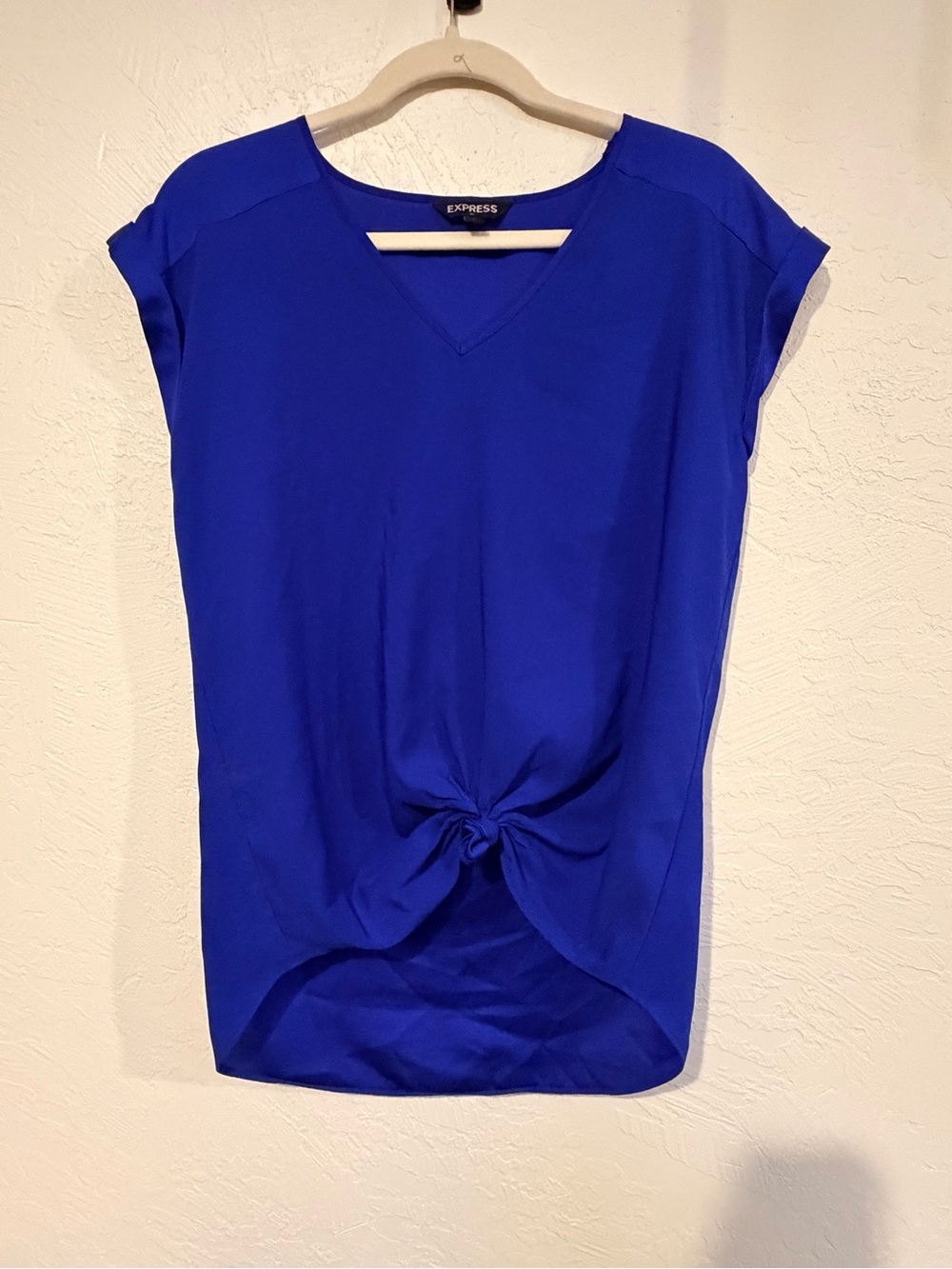 Express Women's Cobalt Blue Front-Tie V-Neck Blouse